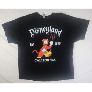 Disneyland California Donald Duck Devil Costume Dripping Text Black Mens Sz 2XL